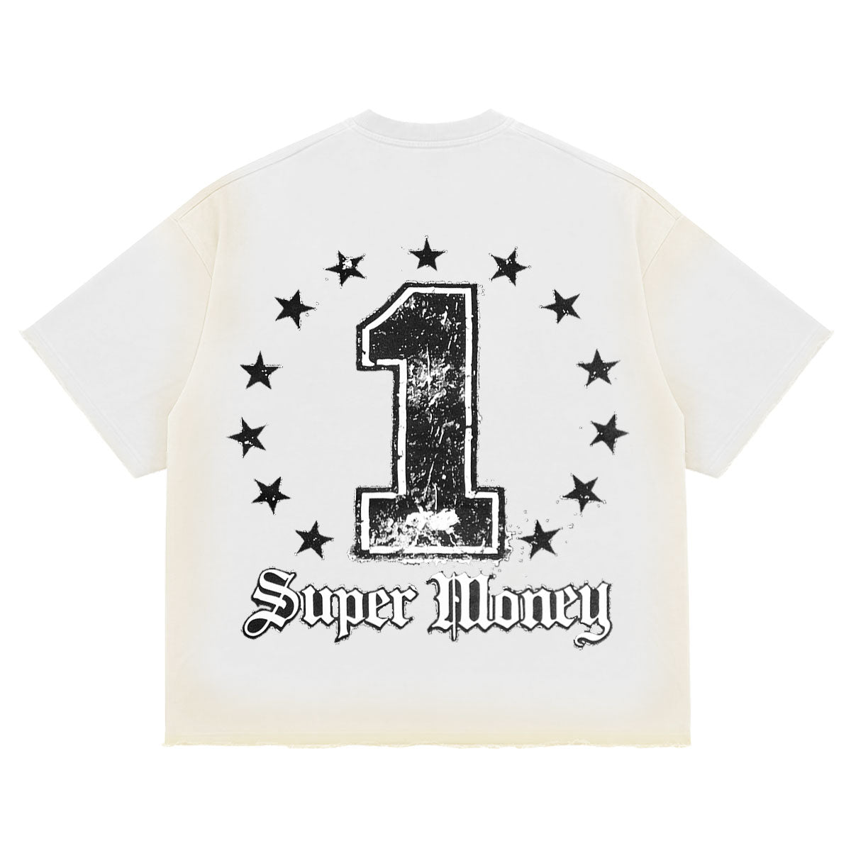ART SUPER MONEY T-Shirt GRILLZ Con Stampa e Strass Fronte Retro Bianca