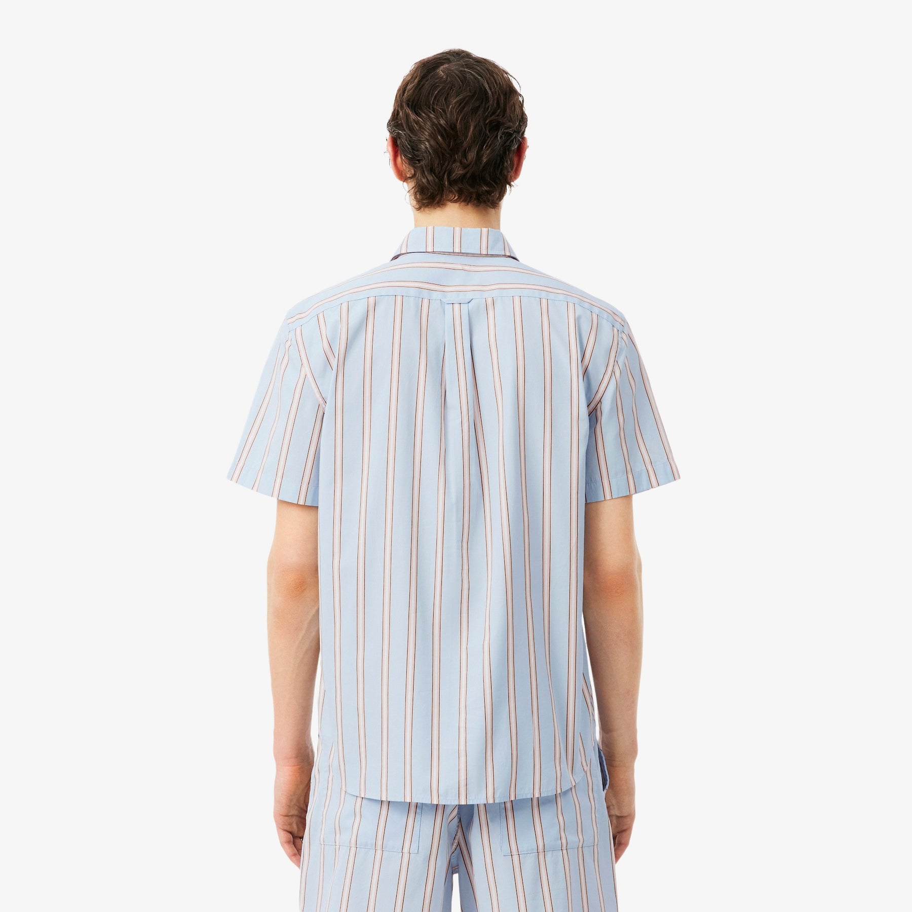 LACOSTE Coordinato Camicia Mezze Maniche e Pantaloncino Rigato Azzurro/Salmone
