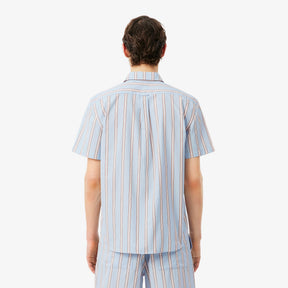 LACOSTE Coordinato Camicia Mezze Maniche e Pantaloncino Rigato Azzurro/Salmone