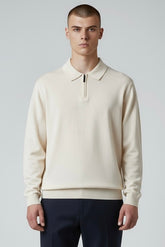 Polo A Maniche Lunghe Mezza Zip Made in Italy In Cotone Bianco