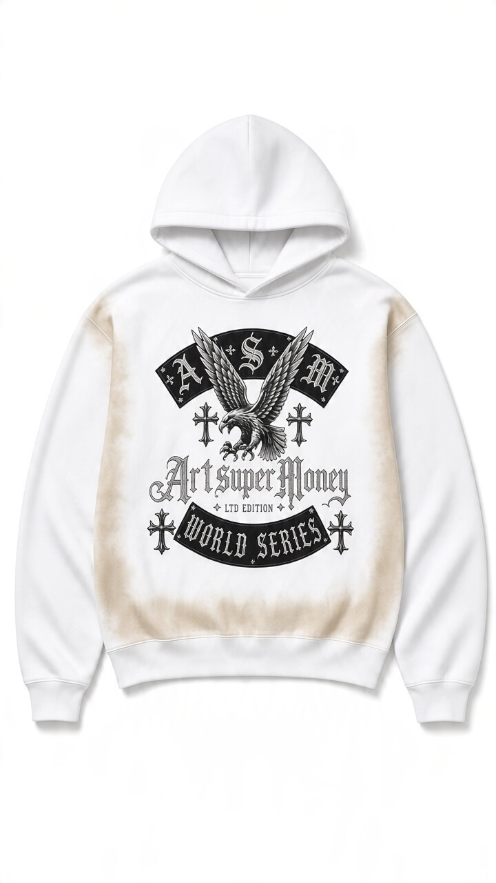 ART SUPER MONEY Felpa CHROMEBIRD Con Cappuccio Bianca