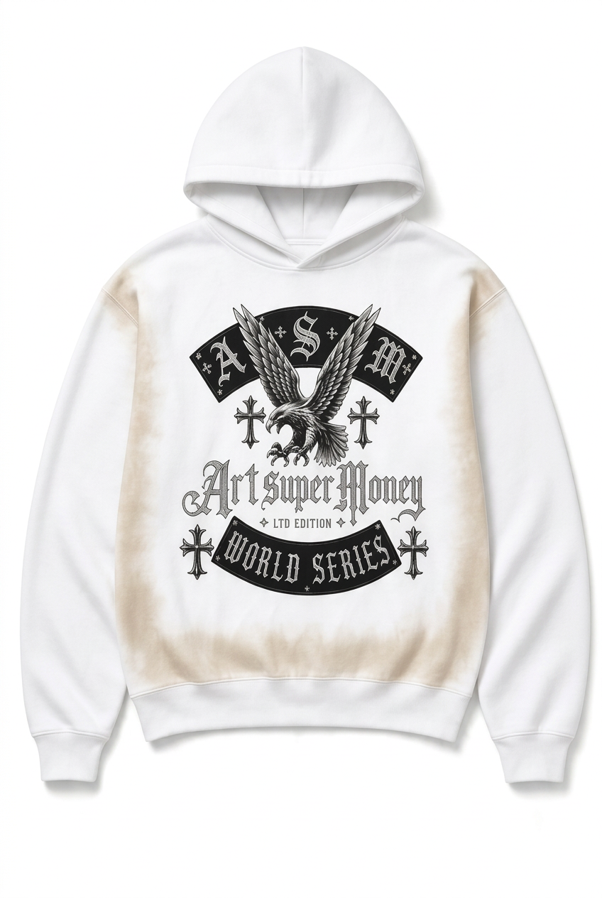 ART SUPER MONEY Felpa CHROMEBIRD Con Cappuccio Bianca