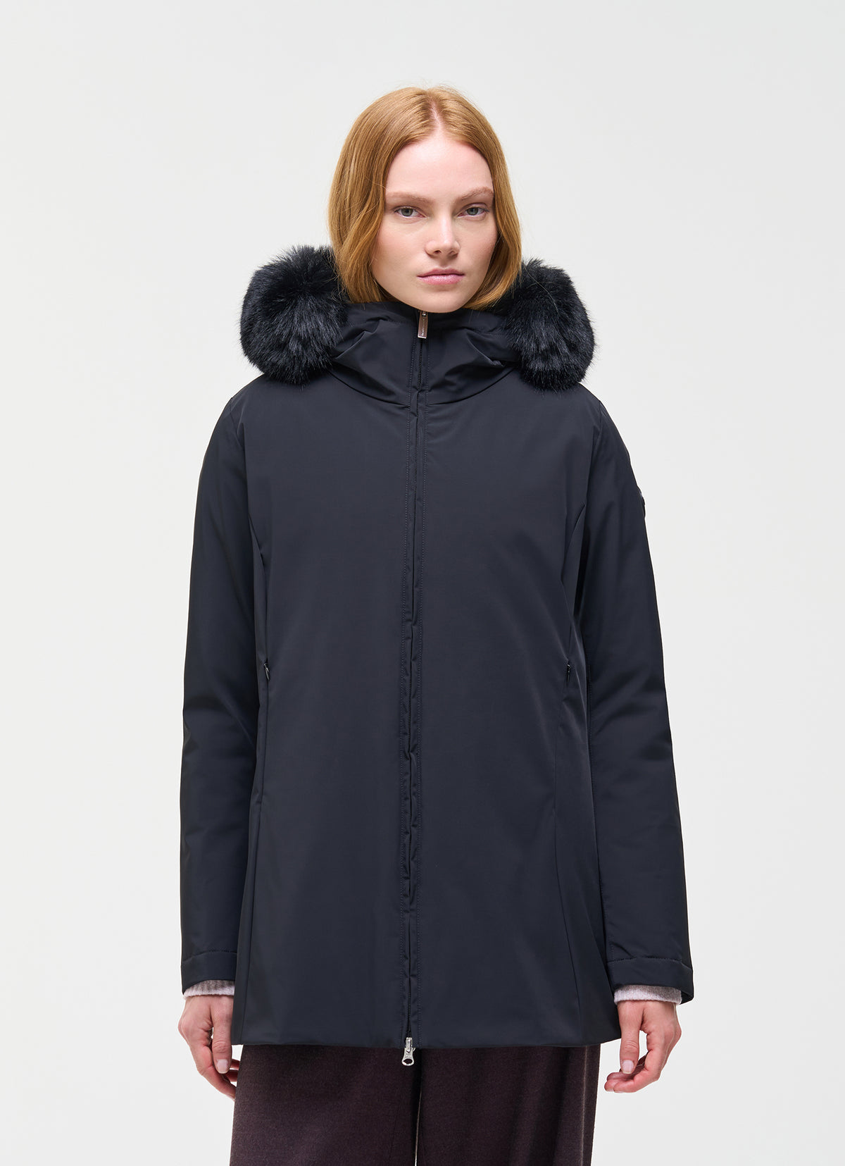 COLMAR Donna Piumino Impermeabile Lungo Con Pelliccia Nero