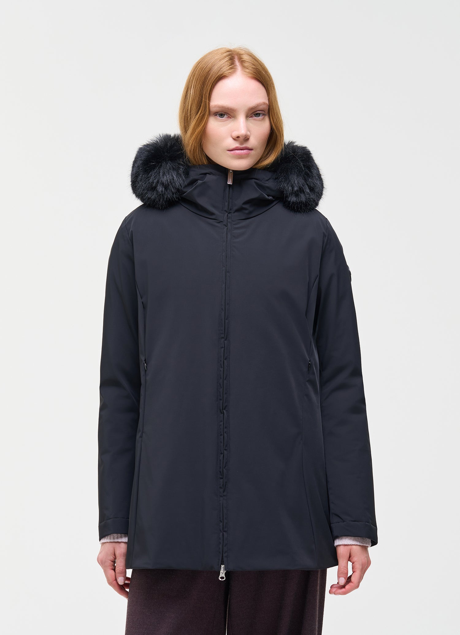 COLMAR Donna Piumino Impermeabile Lungo Con Pelliccia Nero
