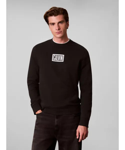 CALVIN KLEIN Felpa Girocollo Logo Centrale Nero