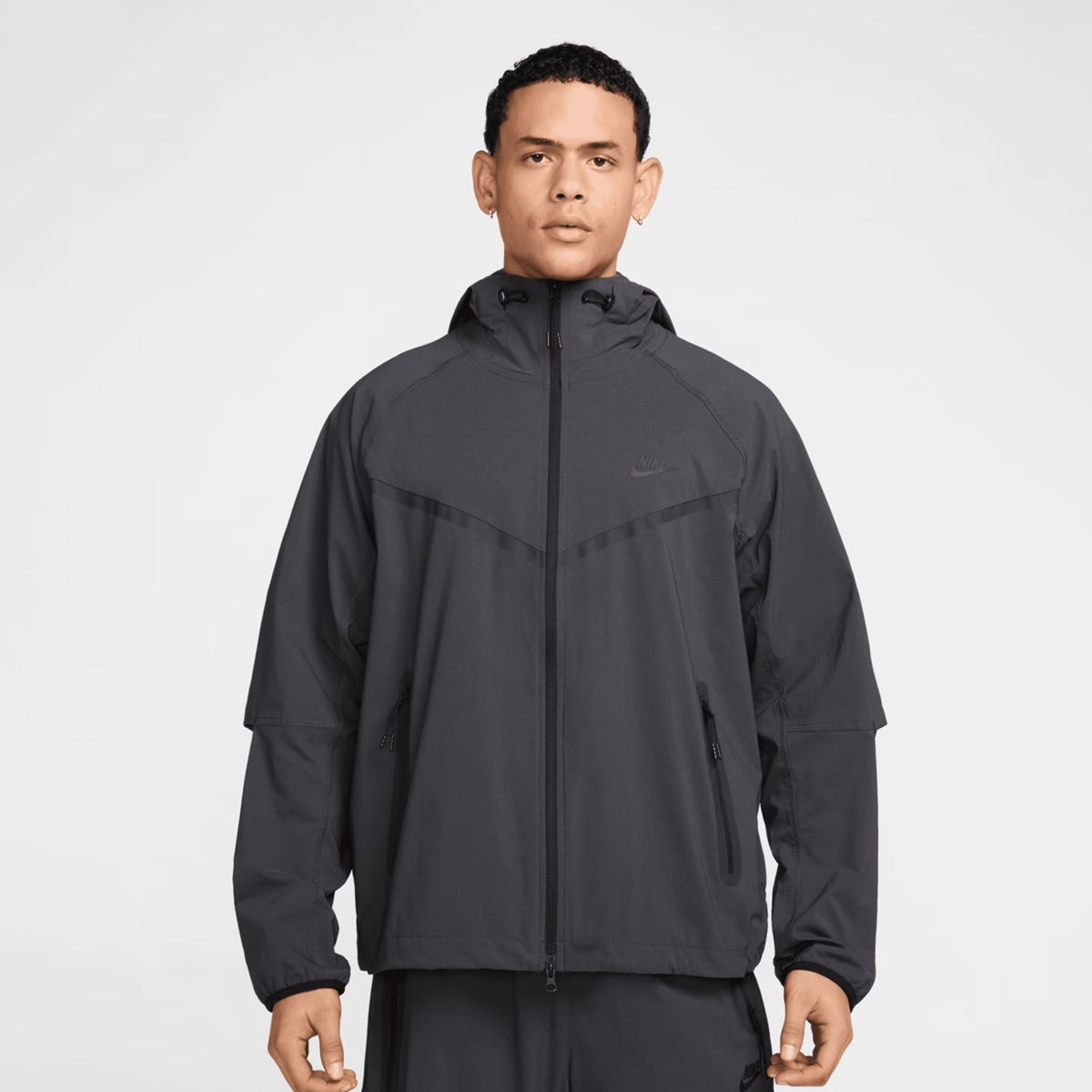 NIKE Tuta Tech Leggera In Microfibra Con Zip e Cappuccio Grigia Asfalto