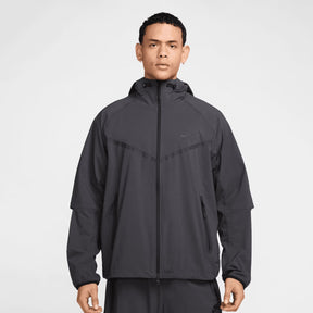 NIKE Tuta Tech Leggera In Microfibra Con Zip e Cappuccio Grigia Asfalto