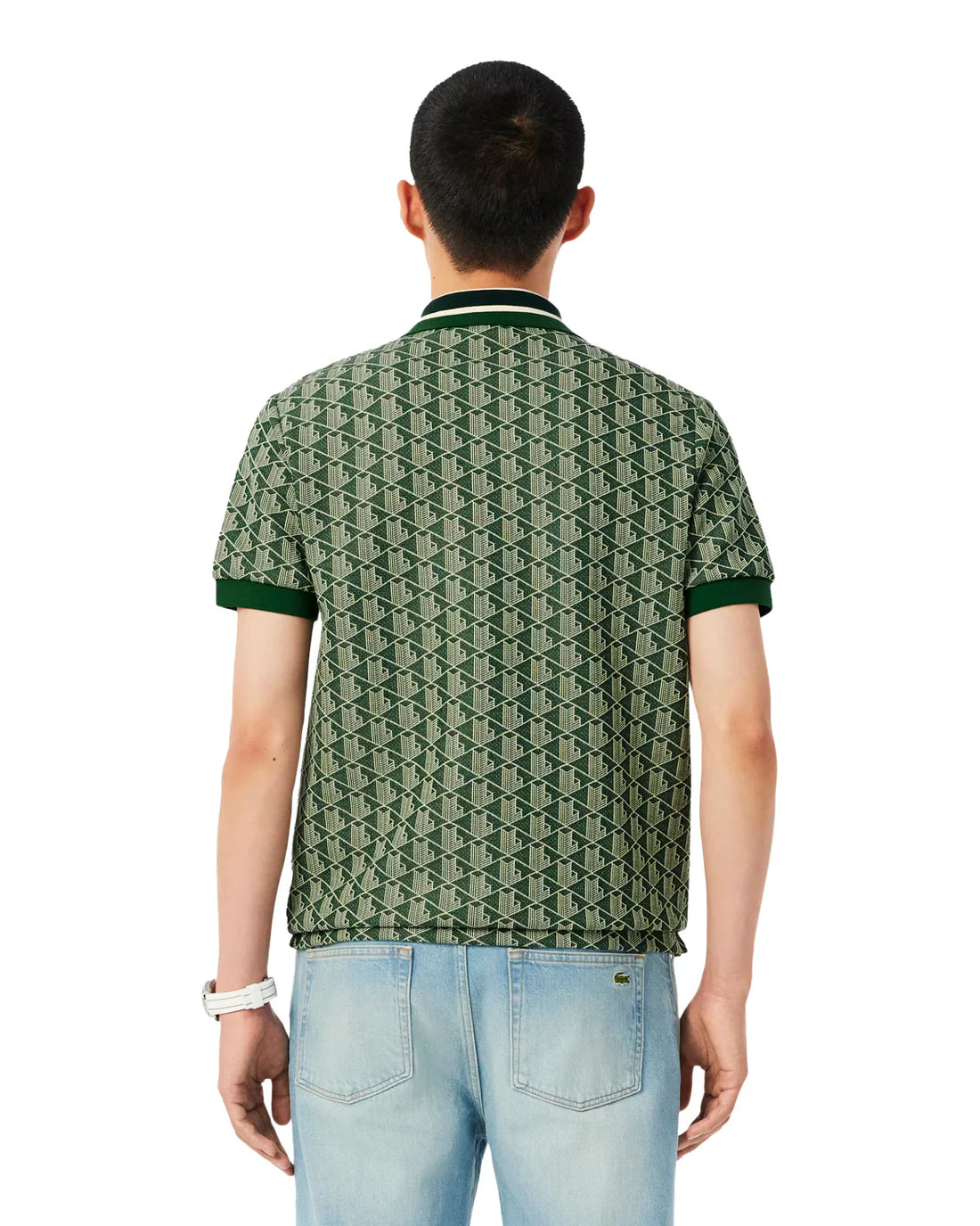 LACOSTE Polo Linea Monogram in Tessuto Jacquard Verde