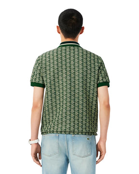 LACOSTE Polo Linea Monogram in Tessuto Jacquard Verde