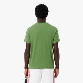 LACOSTE T-Shirt Logo Centrale Verde e Bianca