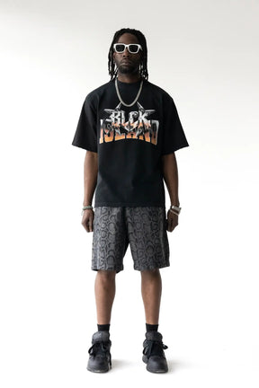 BLACK ISLAND T-Shirt In Cotone Sfumata Cropped Con Stampa Nera