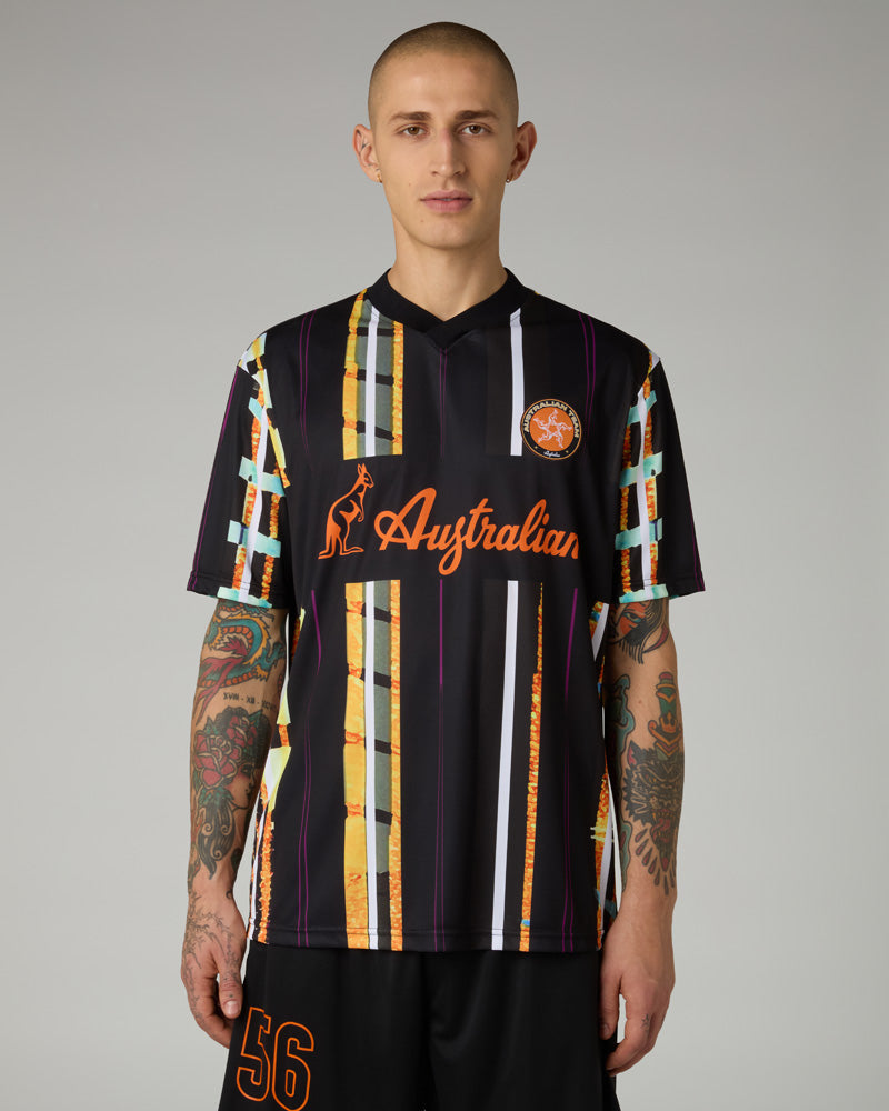 AUSTRALIAN Completino Mod. Soccer T-Shirt e Pantaloncino Nero Dettagli Arancio/Verde SS26