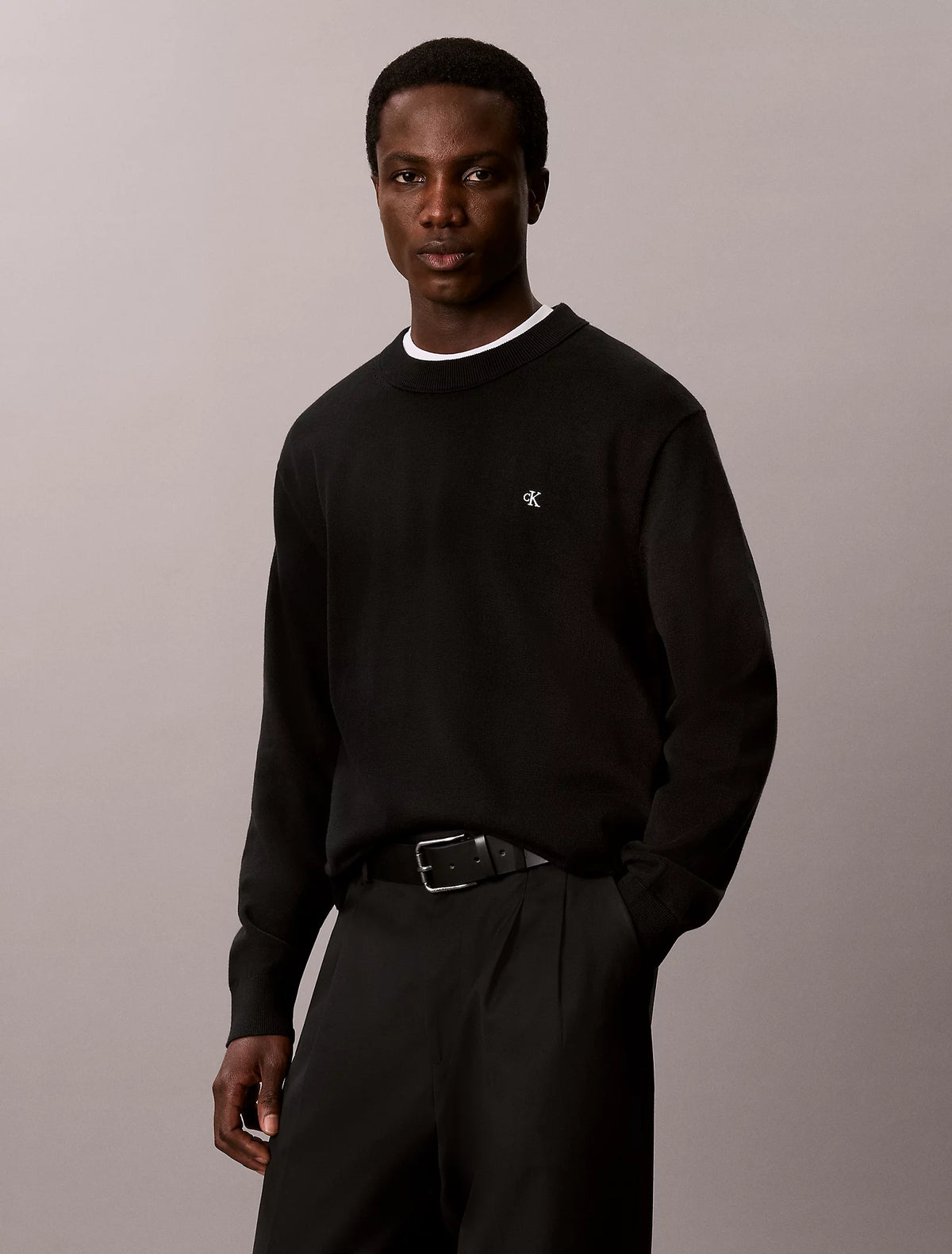 CALVIN KLEIN Maglioncino Nero Logo Piccolo Bianco FW