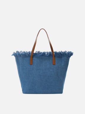 SAINT BARTH BORSA CITY REGULAR IN TESSUTO DENIM CON FRANGE