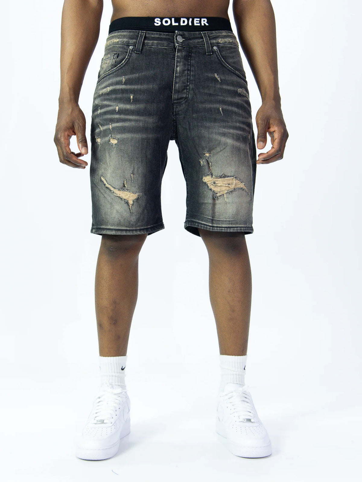 SOLDIER Bermuda Jeans Sabbiato In Denim Grigio Scuro