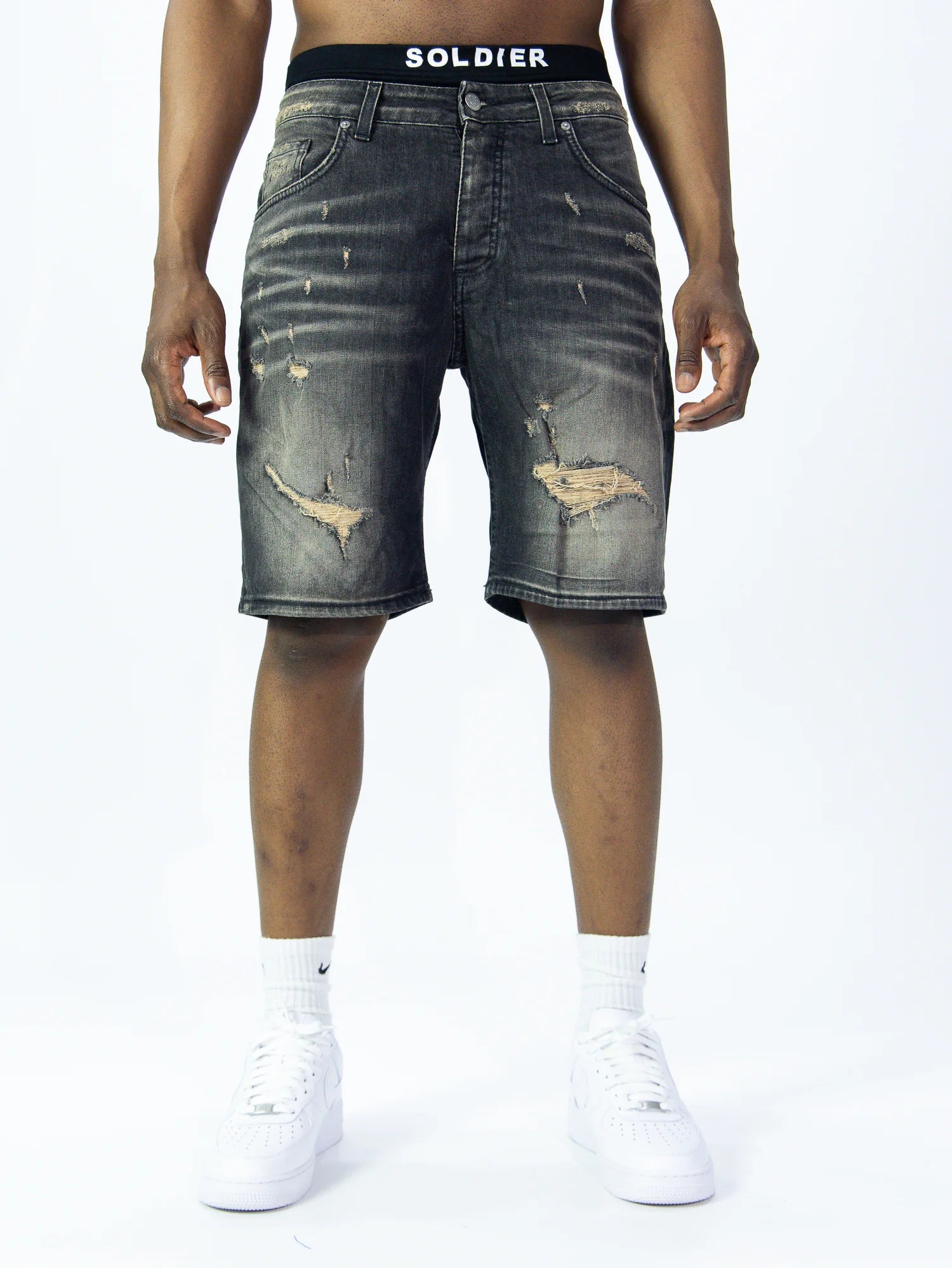 SOLDIER Bermuda Jeans Sabbiato In Denim Grigio Scuro