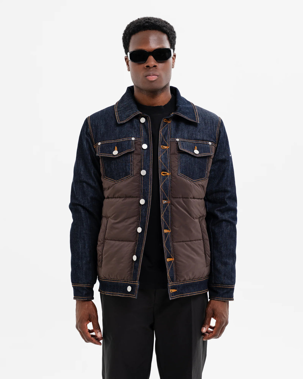 SOLDIER Giubbotto Metà Jeans Metà Giubbino Denim Scuro/Marrone