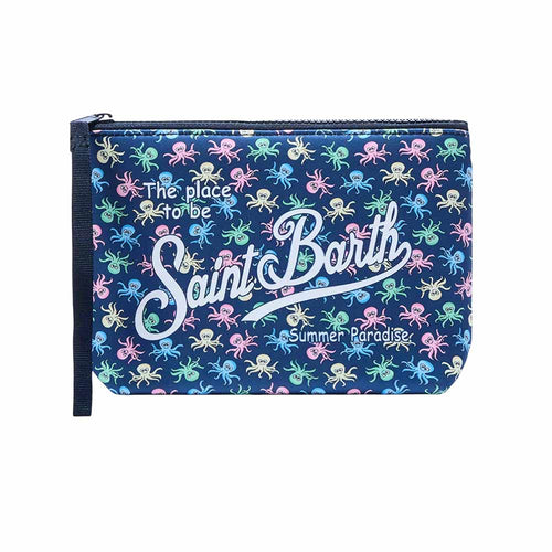 SAINT BARTH Pochette Aline In Scuba Cow West Grafica Octopus Blu