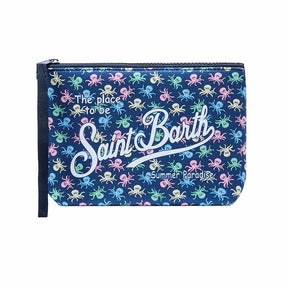 SAINT BARTH Pochette Aline In Scuba Cow West Grafica Octopus Blu