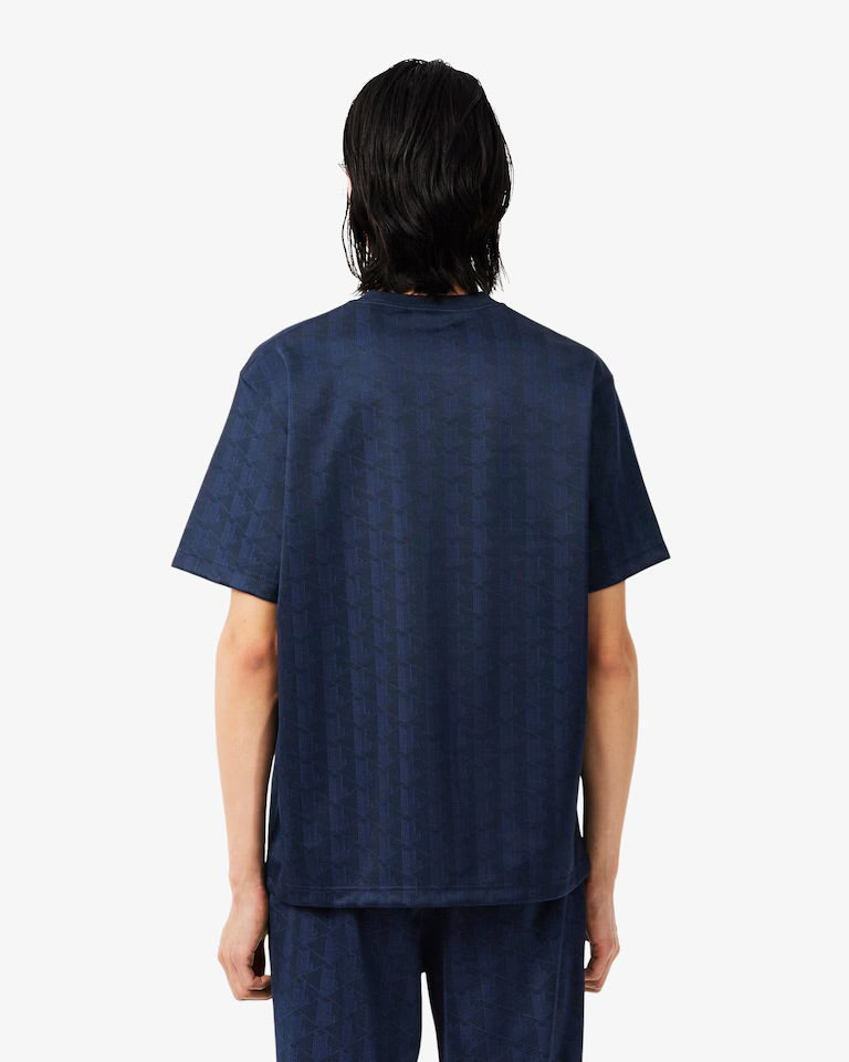 LACOSTE T-Shirt Jaquard Monogram Blu