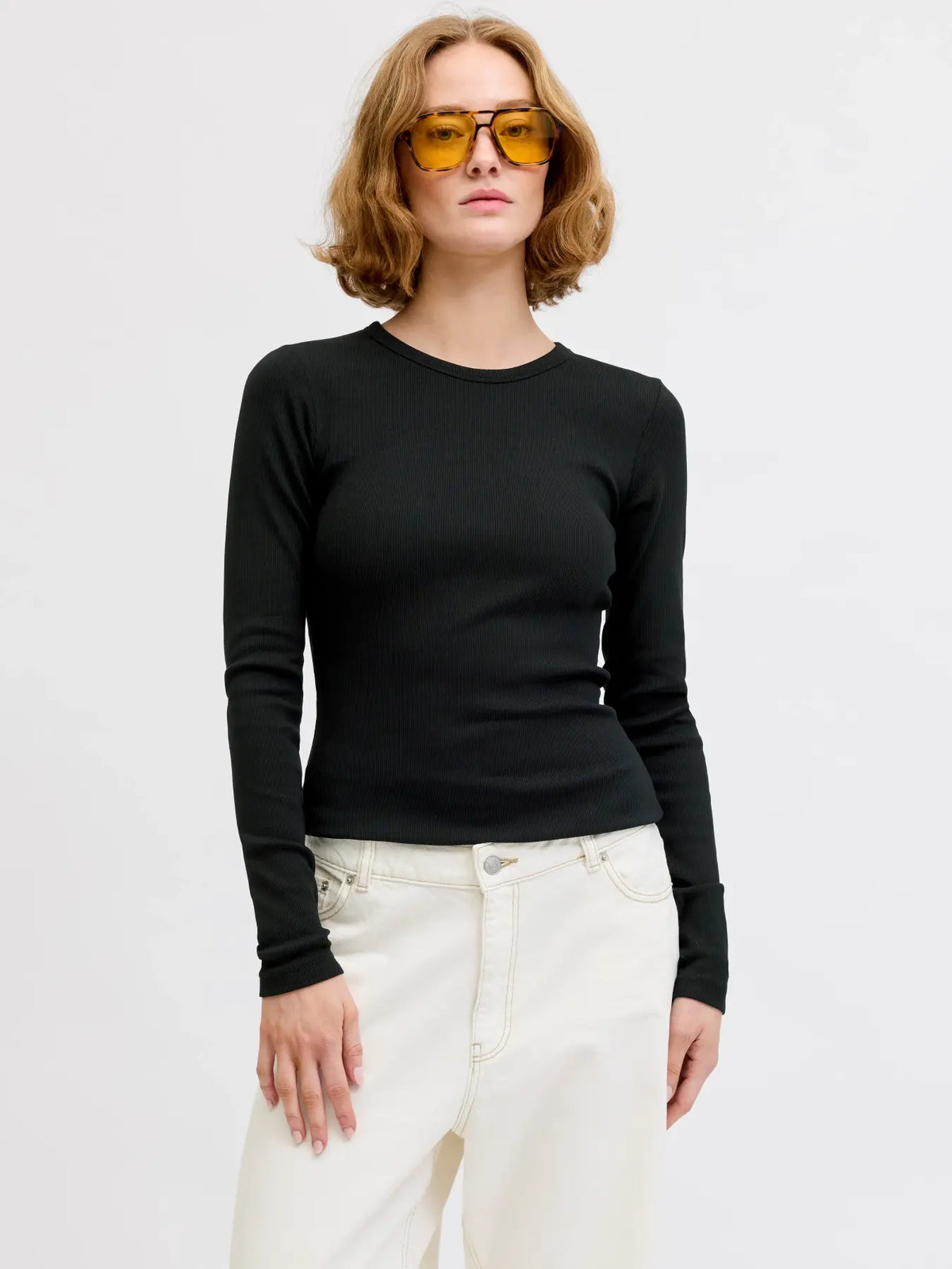 JJXX JXFREYA  MAGLIETTA A COSTINE MANICHE LUNGHE NERA DONNA