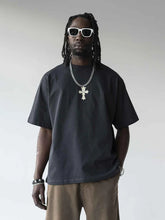 BLACK ISLAND T-Shirt In Cotone Con Stampa Croce Grigio Scuro