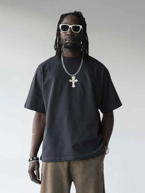 BLACK ISLAND T-Shirt In Cotone Con Stampa Croce Grigio Scuro