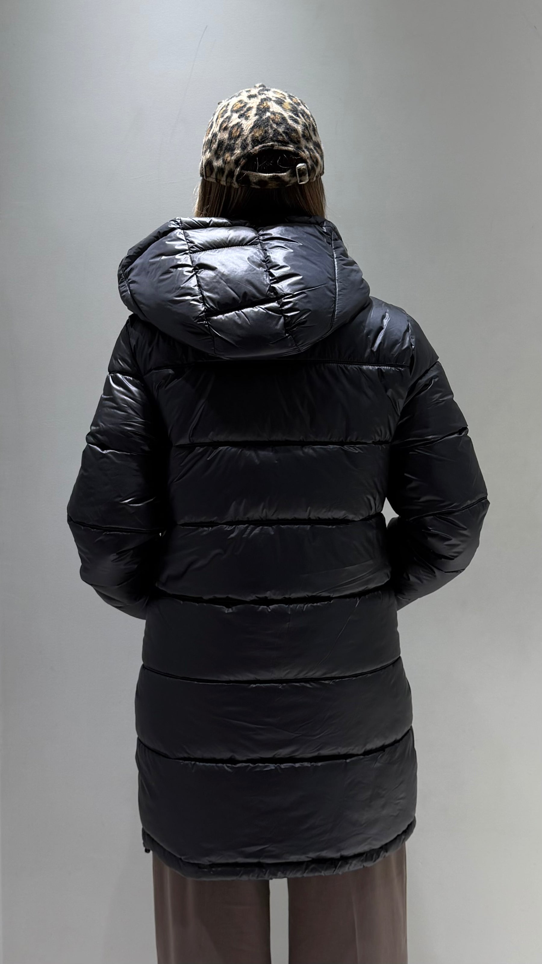 TREZ DONNA GIUBBOTTO FASCIATO LUNGO NERO