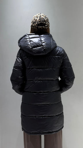 TREZ DONNA GIUBBOTTO FASCIATO LUNGO NERO