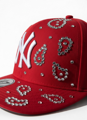 ‘47 CUSTOM Cappello Visiera Piatta Regolabile Personalizzato Con Strass Rosso