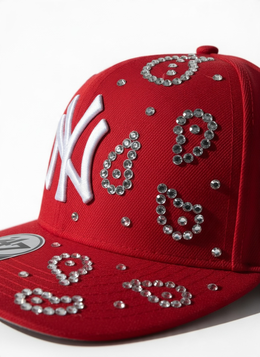 ‘47 CUSTOM Cappello Visiera Piatta Regolabile Personalizzato Con Strass Rosso