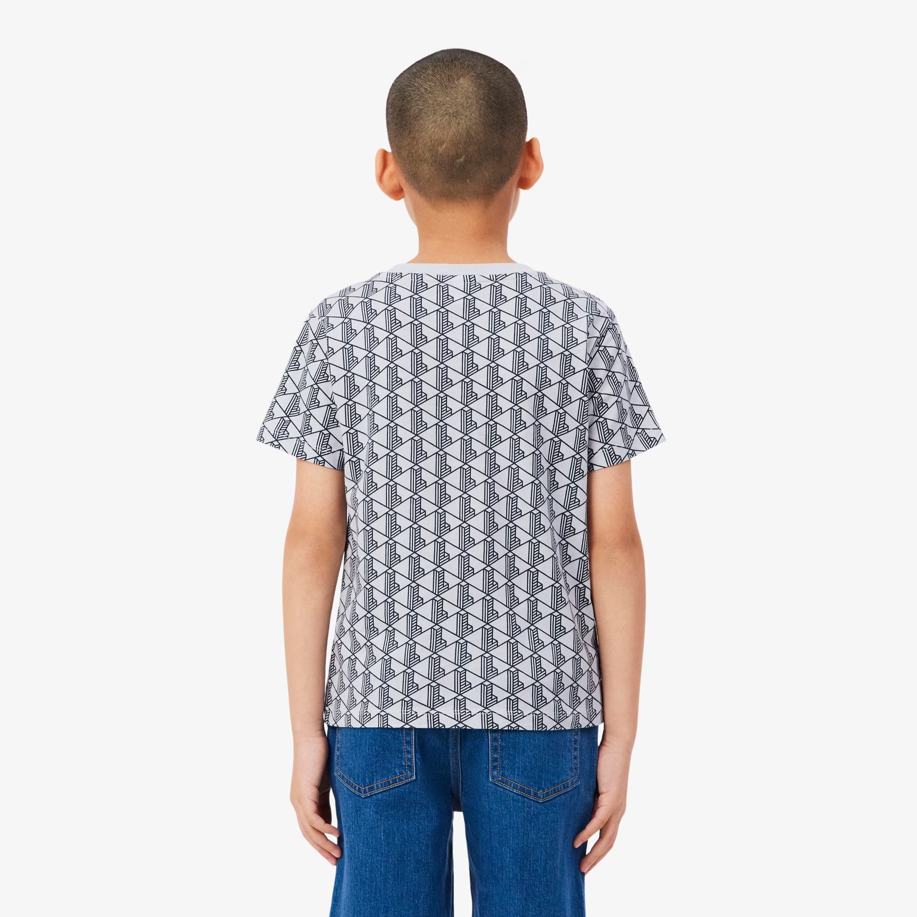 LACOSTE T-Shirt Monogram Bambino/Bambina Basic Grigia/Nera