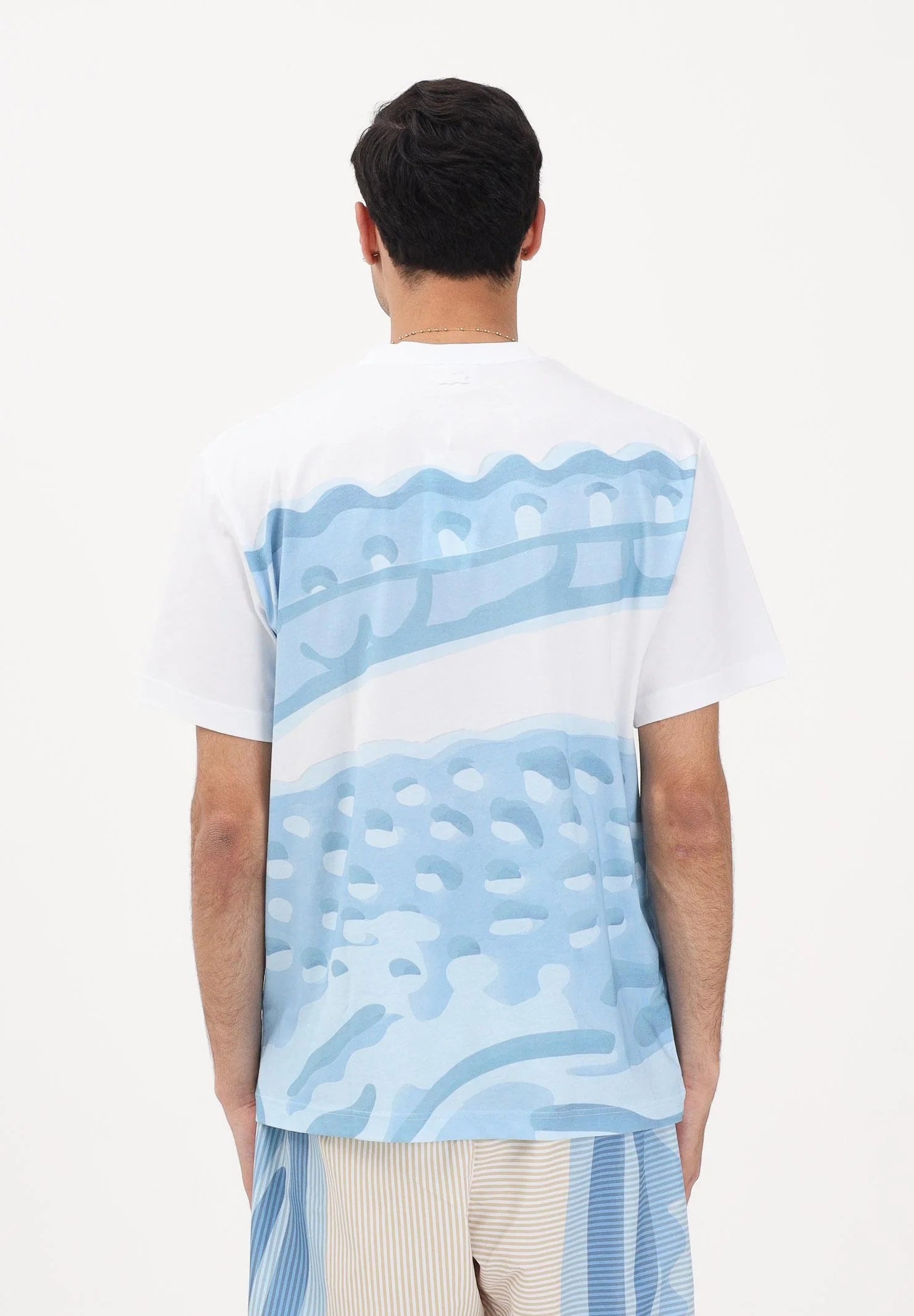LACOSTE Completino Mare Mezze Maniche e Pantaloncino Costume Bianco/Azzurro