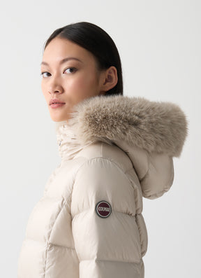 COLMAR DONNA GIUBBOTTO FASCIATO LUNGO CON PELLICCIA BEIGE CANAPA