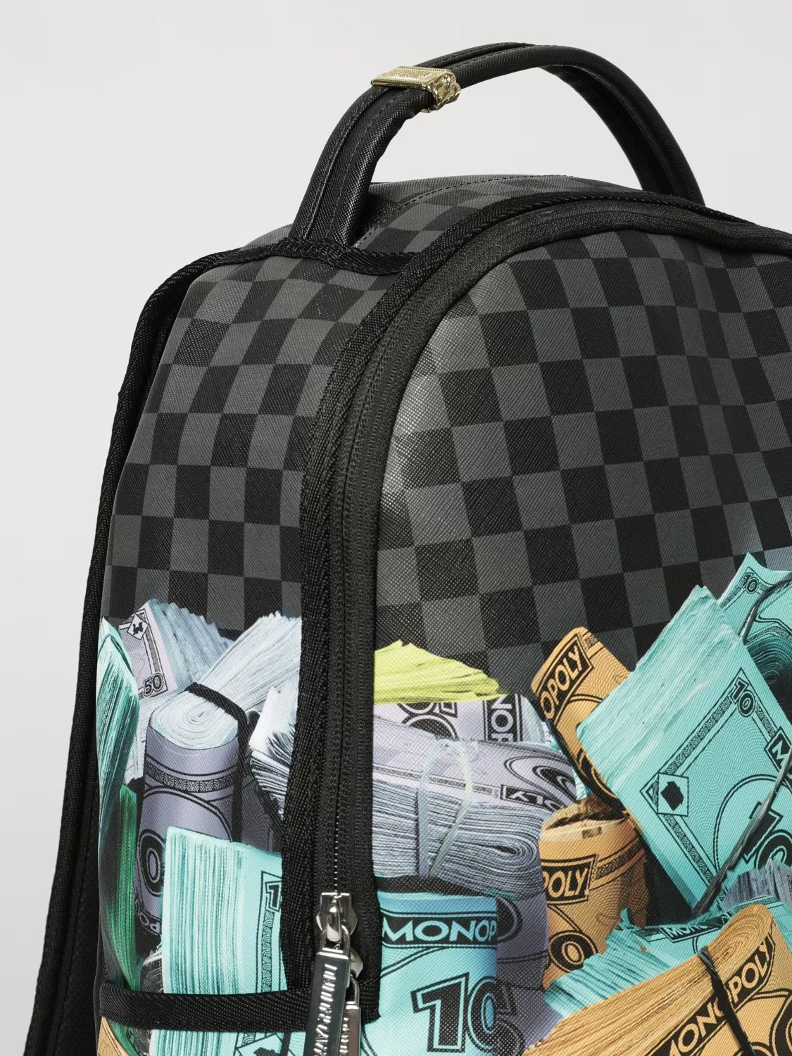 SPRAYGROUND x MONOPOLI Zaino In Pelle A Scacchi Con Fantasia Soldi Monopoli Nero/Multicolor