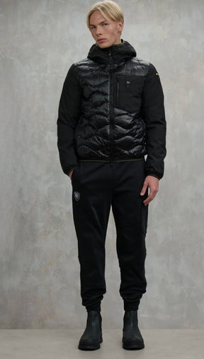 BLAUER Giubbotto Uomo Piumino Invernale Ondulato Manica Liscia Nero