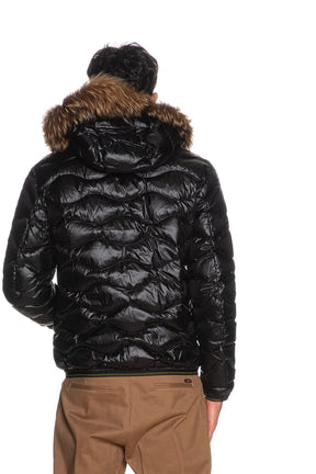BLAUER Giubbotto Uomo Piumino Invernale Ondulato Con Pelliccia Nero