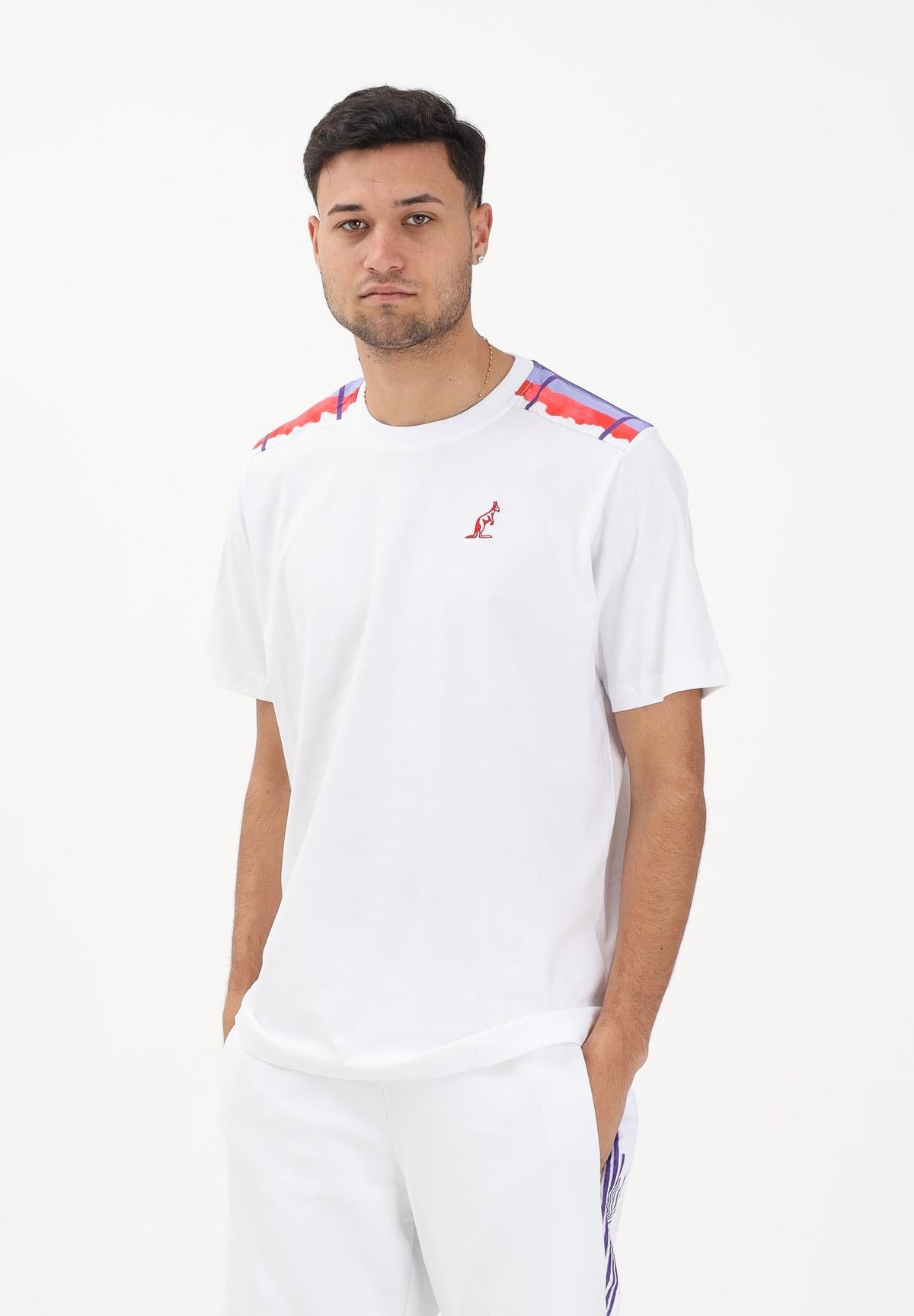 AUSTRALIAN Completino T-Shirt e Pantaloncino Bianco Dettagli Blu/Arancio SS26