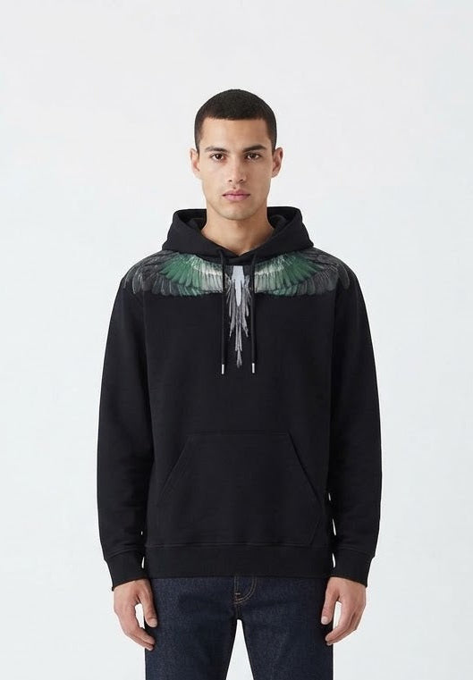 COUNTY OF MILAN Felpa Con Cappuccio Marcelo Burlon Nera Con Ali Verdi