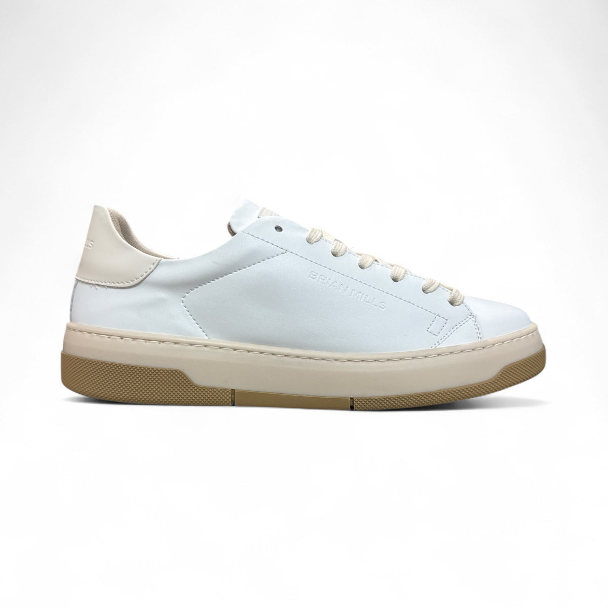 BRIAN MILLS Sneakers in Pelle Made in Italy Bianca con Suola e dettagli  Beige