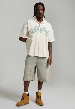 ED HARDY Camicia Mezze Maniche Con Stampa Centrale E Su Manica Panna/Verde