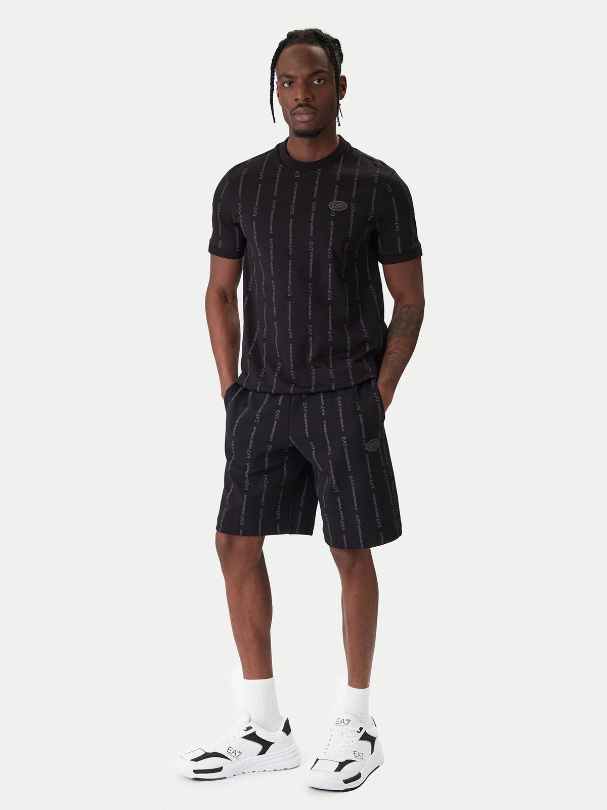 EMPORIO ARMANI Completino T-Shirt/Pantalonicno Con Bande Logo Nero