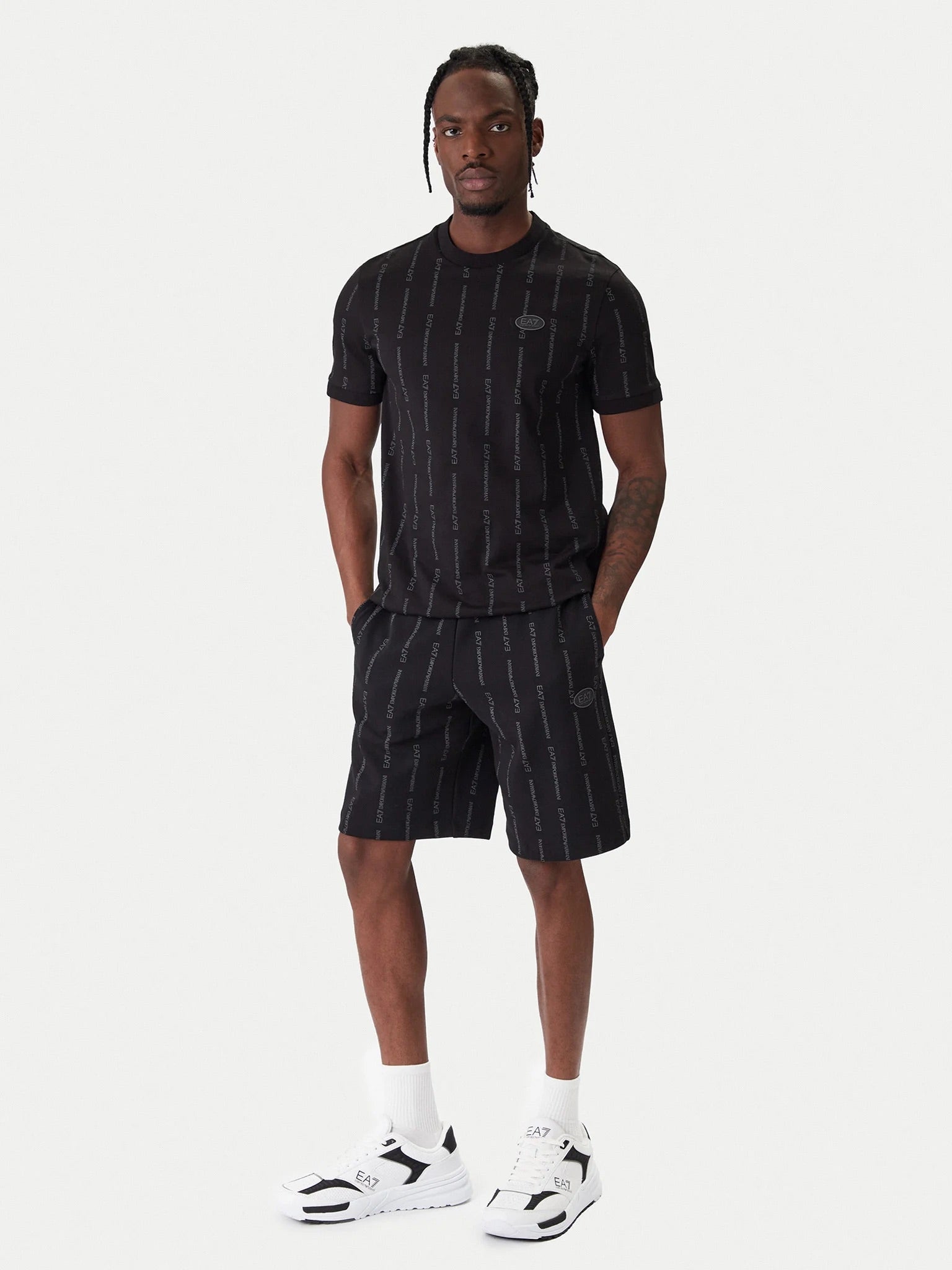 EMPORIO ARMANI Completino T-Shirt/Pantalonicno Con Bande Logo Nero