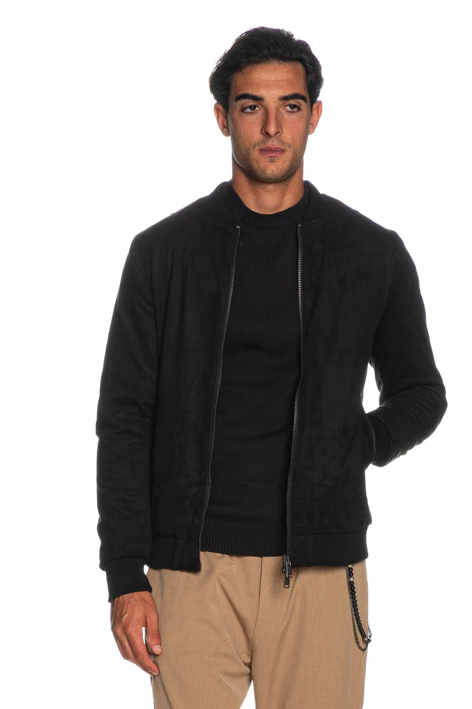 GIANNI LUPO Bomber in eco-suede (renna) Nero