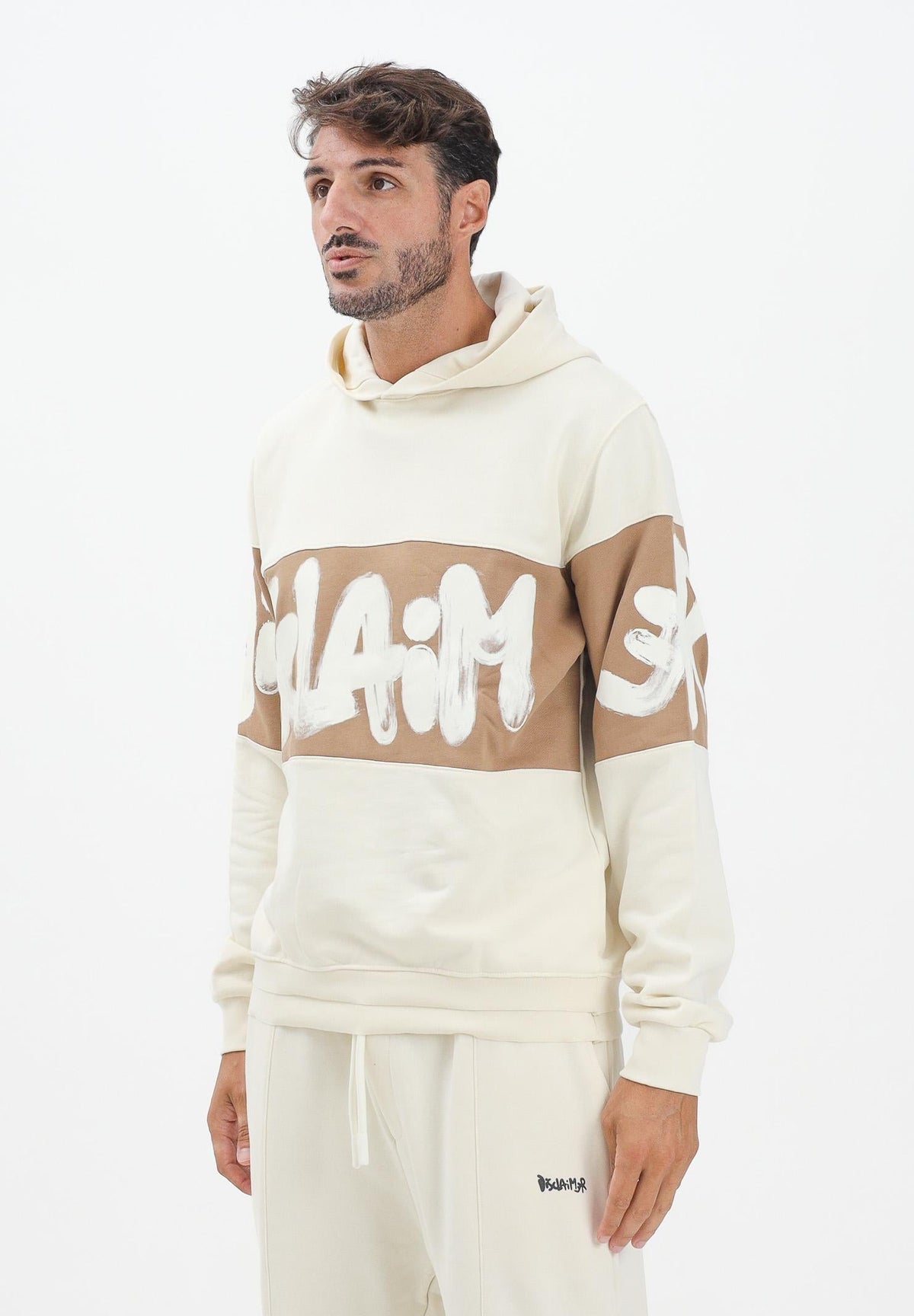 DISCLAIMER Felpa Con Cappuccio Logo Centrale Beige e Marrone