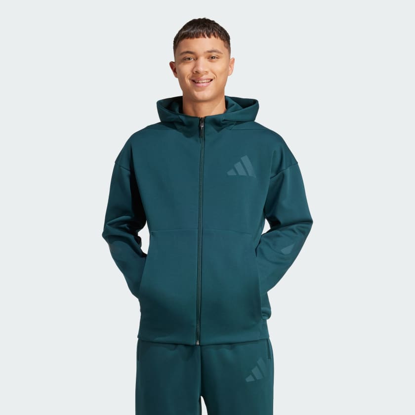 ADIDAS Tuta Leggera Z.N.E In Cotone Con Zip Con Cappuccio e Logo Verde/Nera