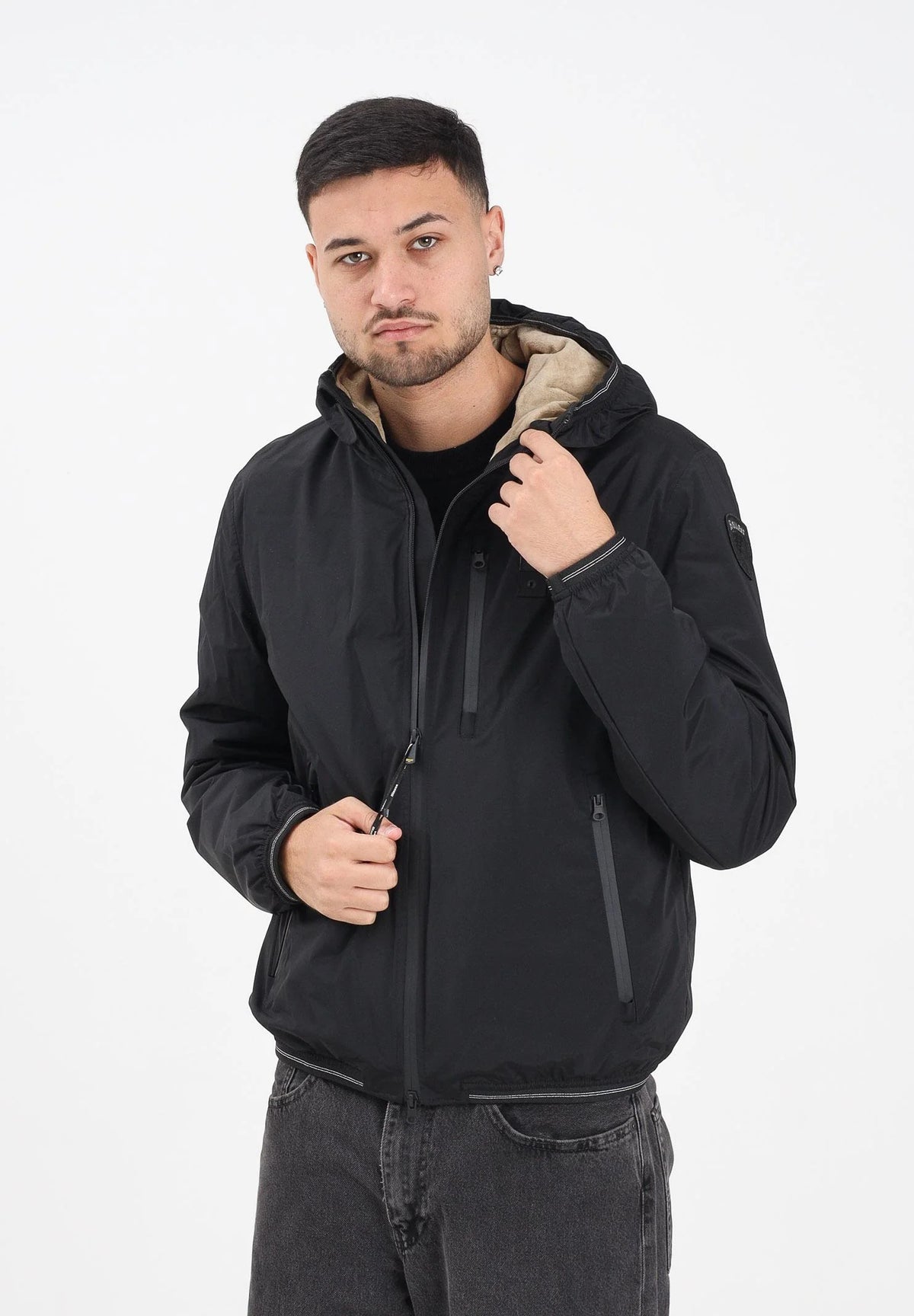 BLAUER Giubbotto Uomo Invernale Liscio Con Pelliccia Interna Nero