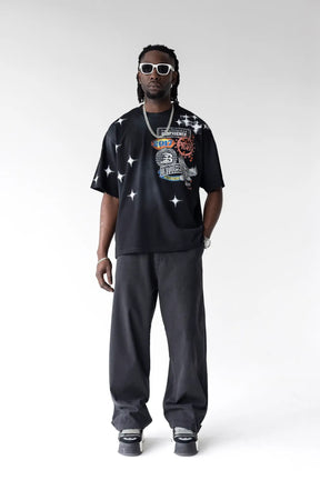 BLACK ISLAND T-Shirt In Cotone Loghi Frontali Nera