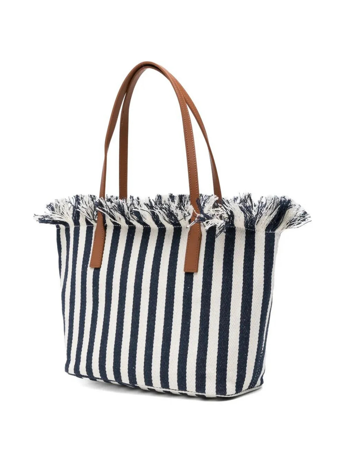 SAINT BARTH BORSA DONNA CITY BAG MID A RIGHE CON FRANGE BLU/BIANCA