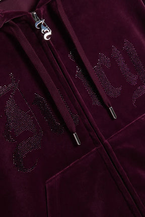 JUICY COUTURE TUTA IN VELLUTO CON LOGO JUICY IN STRASS – BORDEAUX